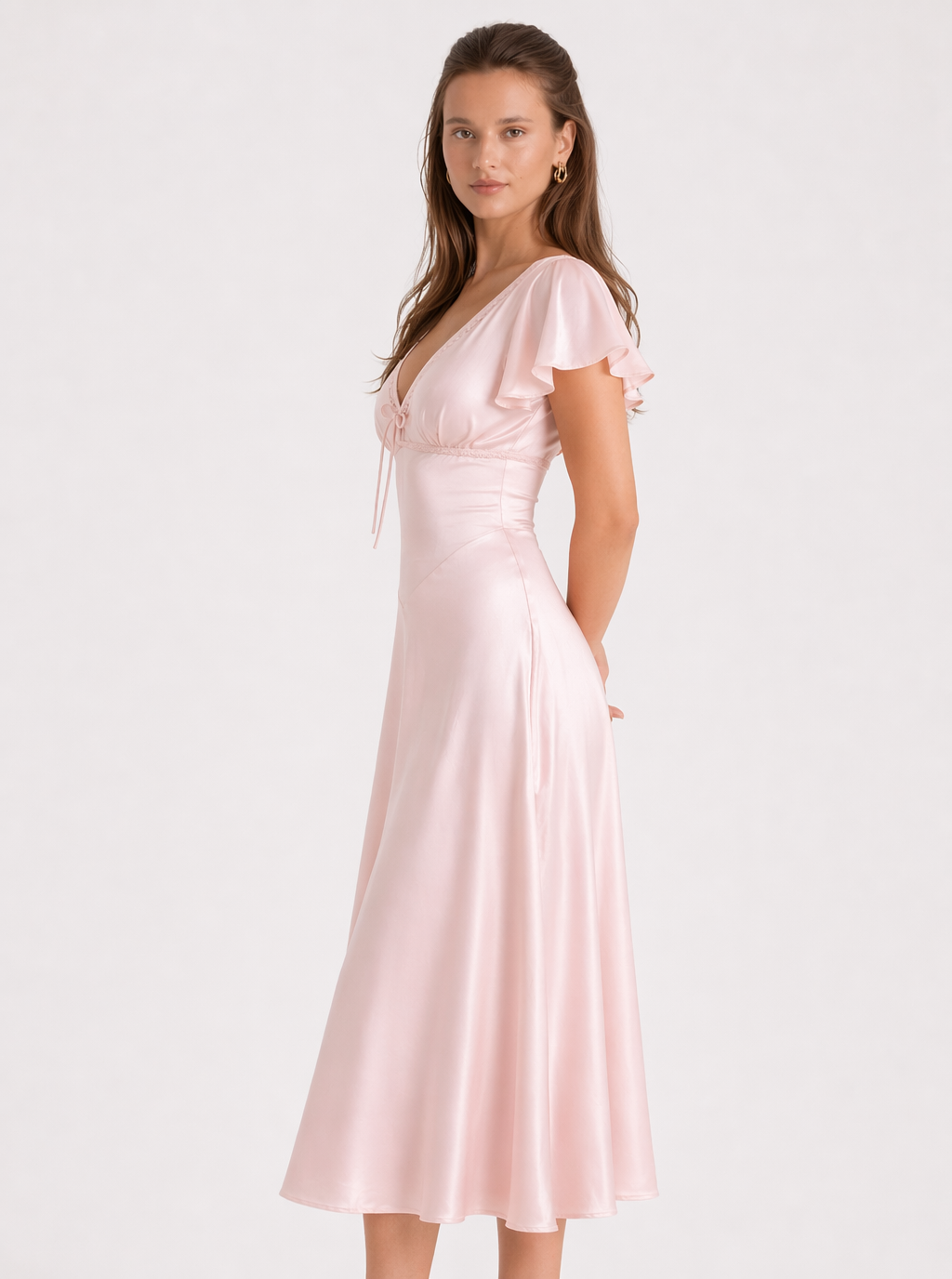 Zephrina Lucienne bow lace-trim midi dress in pink