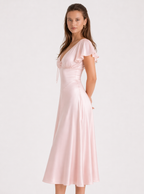 Zephrina Lucienne bow lace-trim midi dress in pink