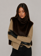 Zephrina Lilibet sleeveless faux fur coat in coffee high-low