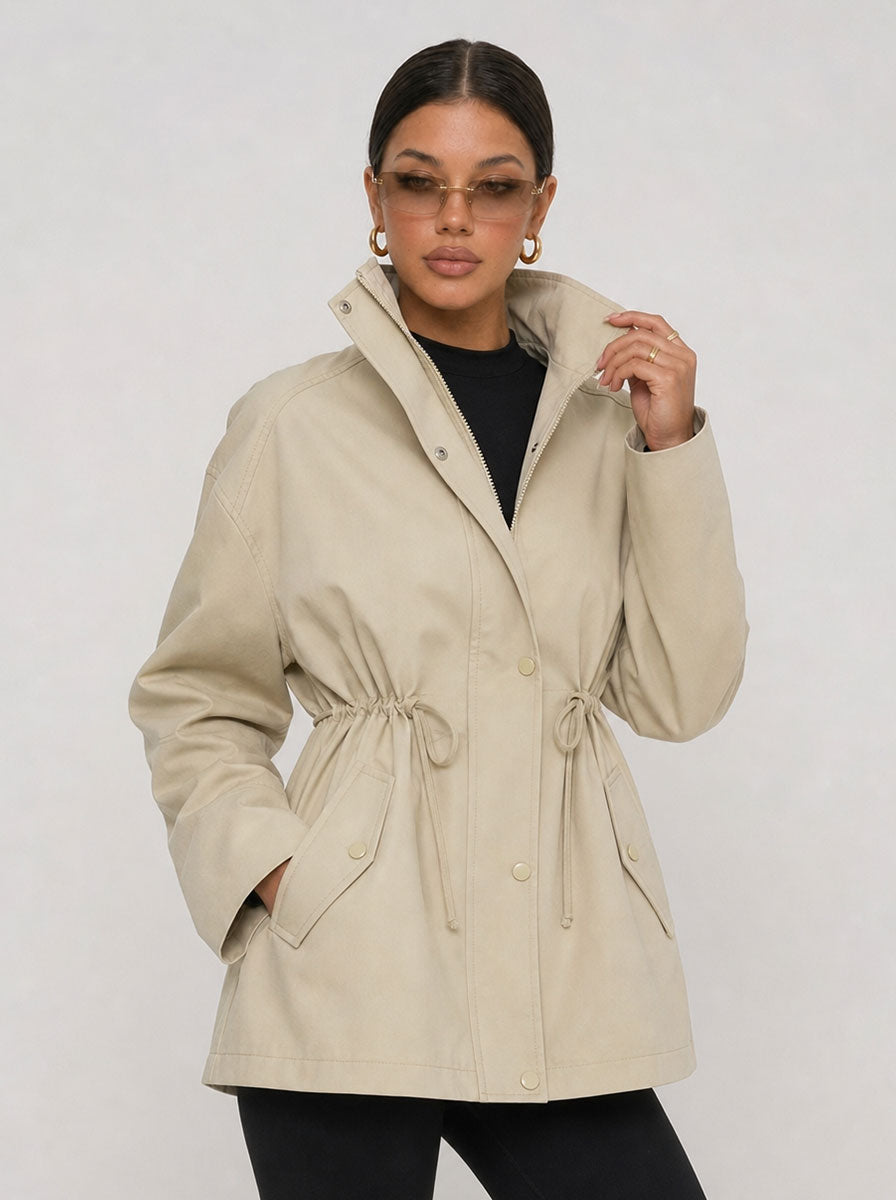 Zephrina Rowena drawstring utility jacket in light khaki