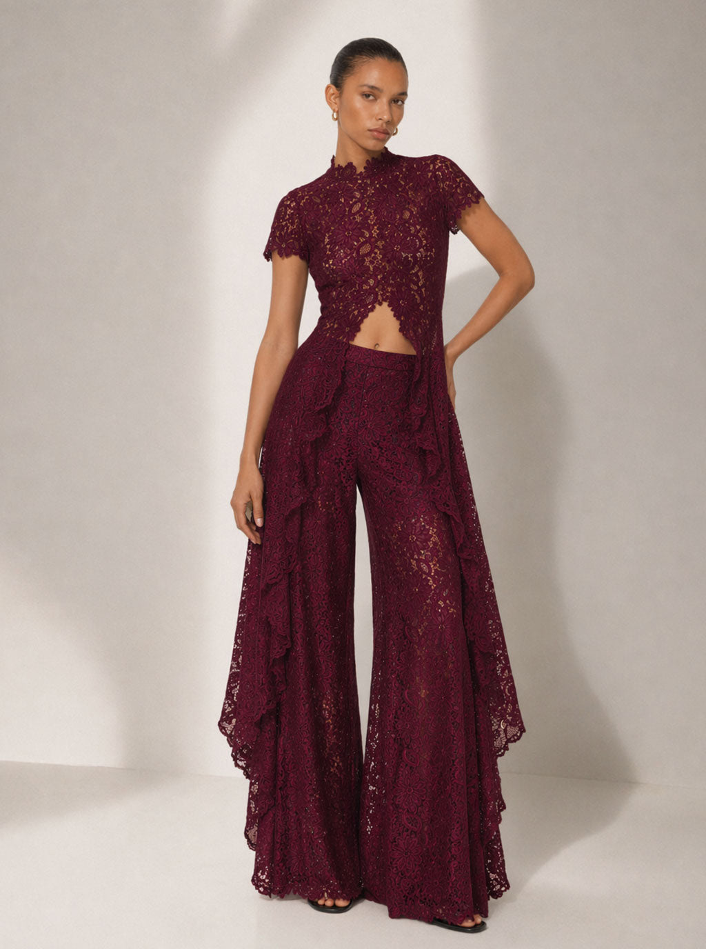 Zephrina Sabine lace overlay wide-leg set in white
