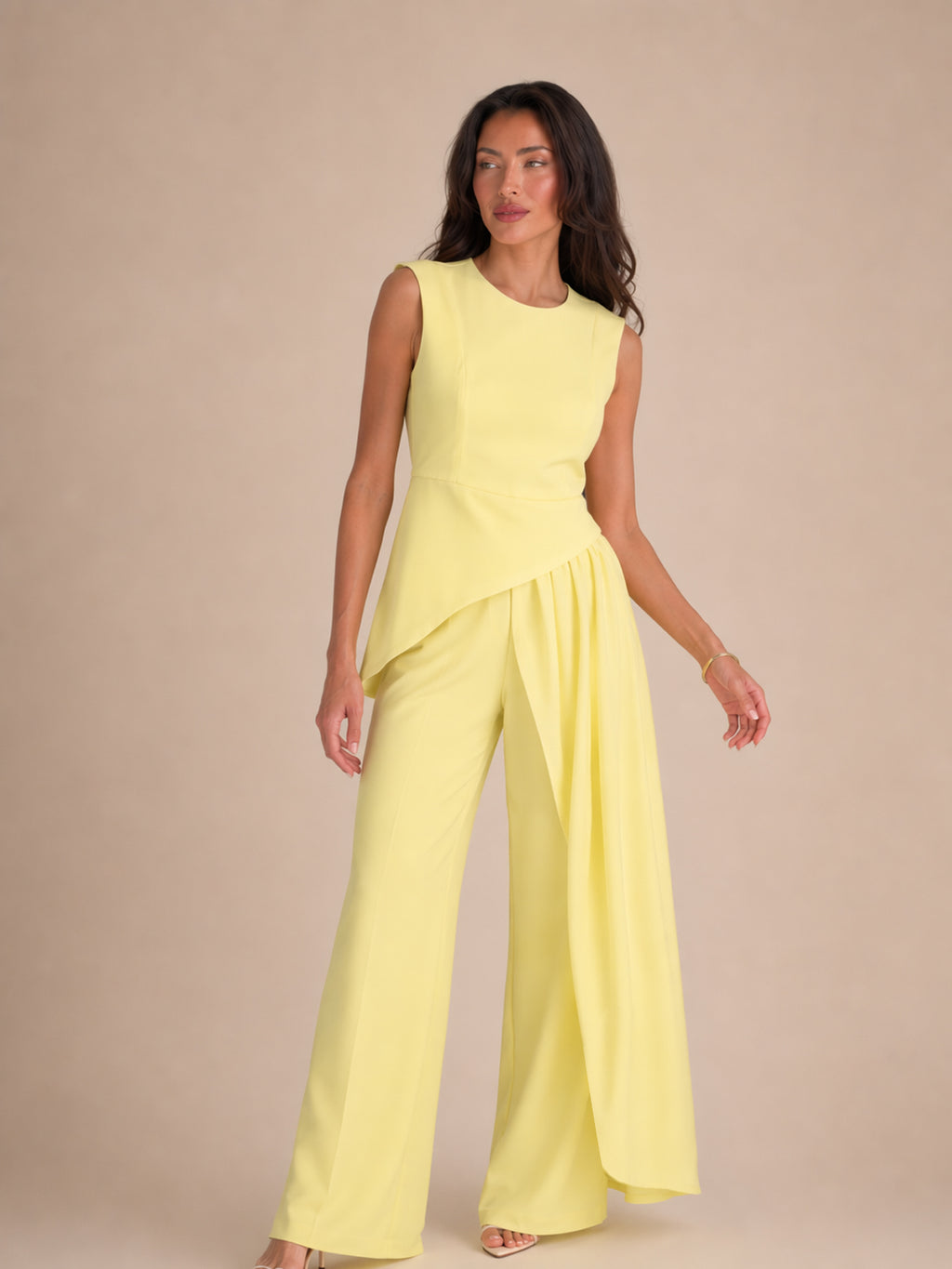 Sleeveless Asymmetrical Peplum Top & Wide Leg Pants Two Piece Set