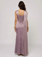 Zephrina Serenelle pleated satin maxi dress in dusty purple