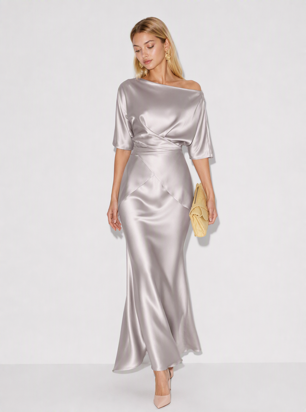 Zephrina Celandine draped satin set
