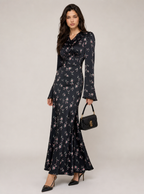 Zephrina Fressia floral lace maxi dress in black