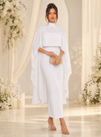 Zephrina Ismeria cape overlay midi dress in white