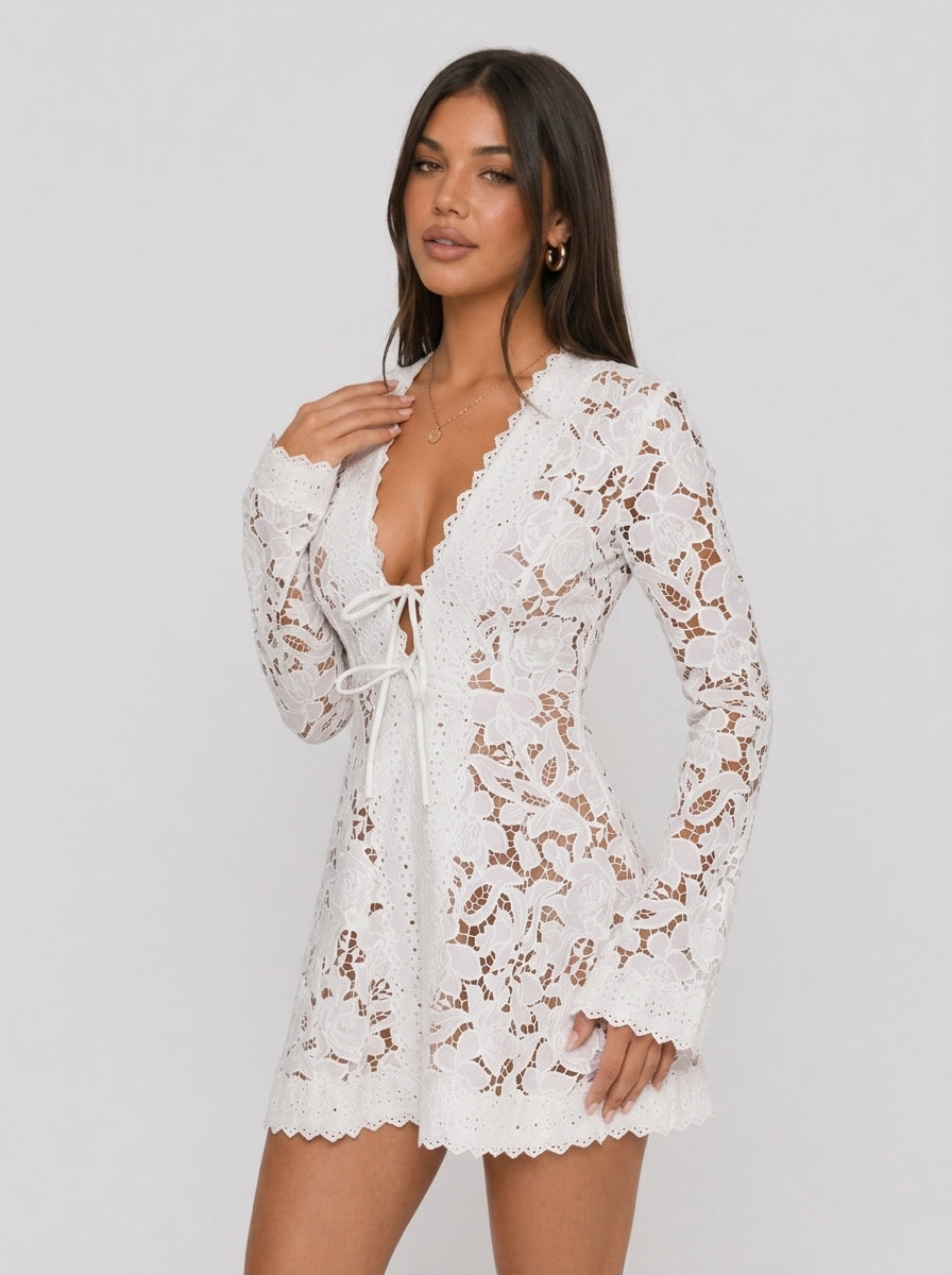 Zephrina Capucine eyelet lace mini dress in white