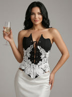 Zephrina Isolde lace applique corset bra in black and white