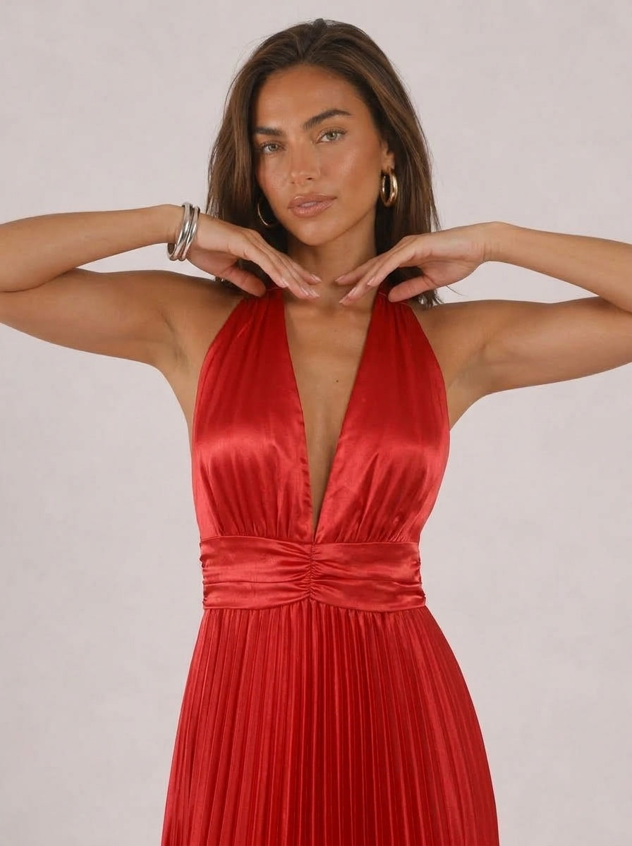 Zephrina Avenelle pleated satin maxi dress