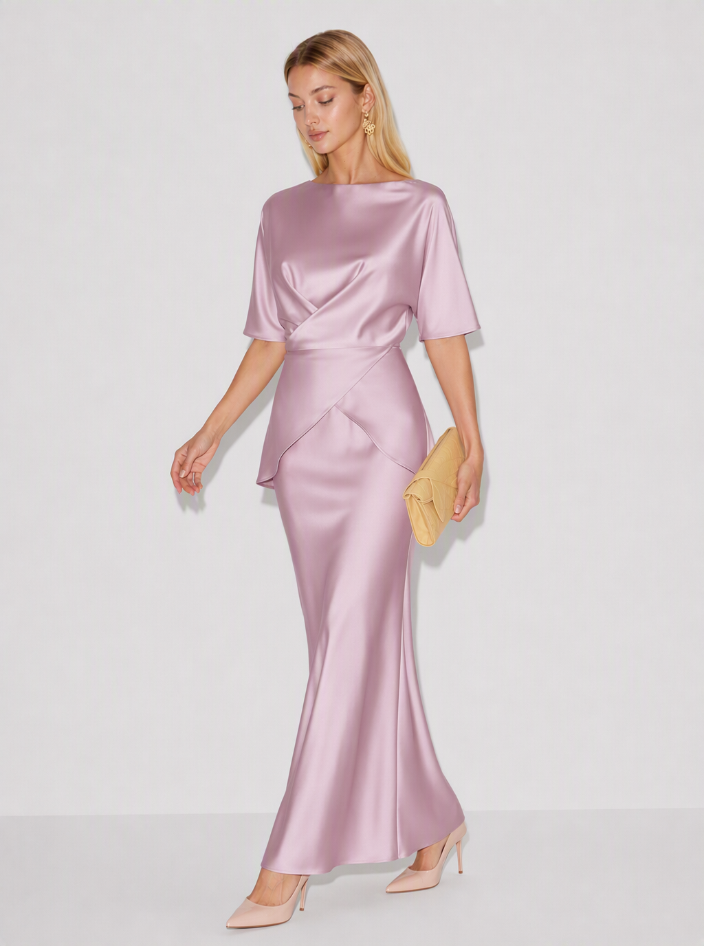 Zephrina Celandine draped satin set