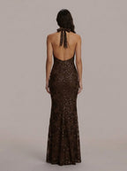 Zephrina Maelys plunging sequin maxi dress in coffee