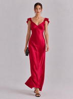 Zephrina Galiana flutter-strap satin maxi dress in red