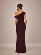 Zephrina Hannelore asymmetric ruched maxi dress in burgundy