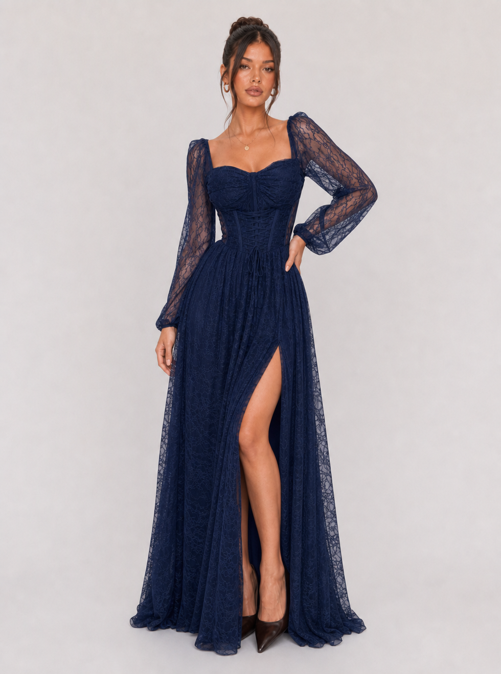 Zephrina Fiora lace high-slit maxi dress