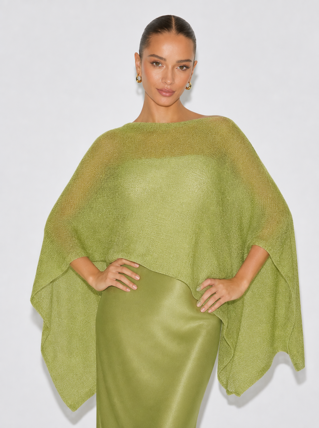 Zephrina Dahlia asymmetric knit poncho top in green