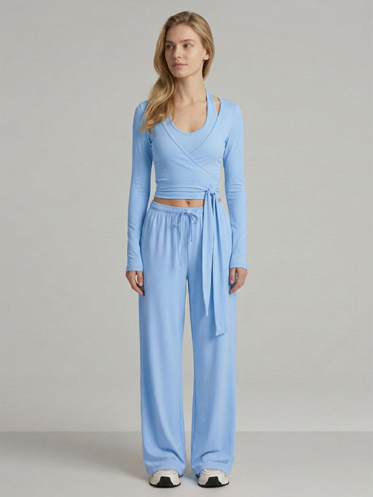 Ballet-Inspired Wrap Top & Wide-Leg Pants Set