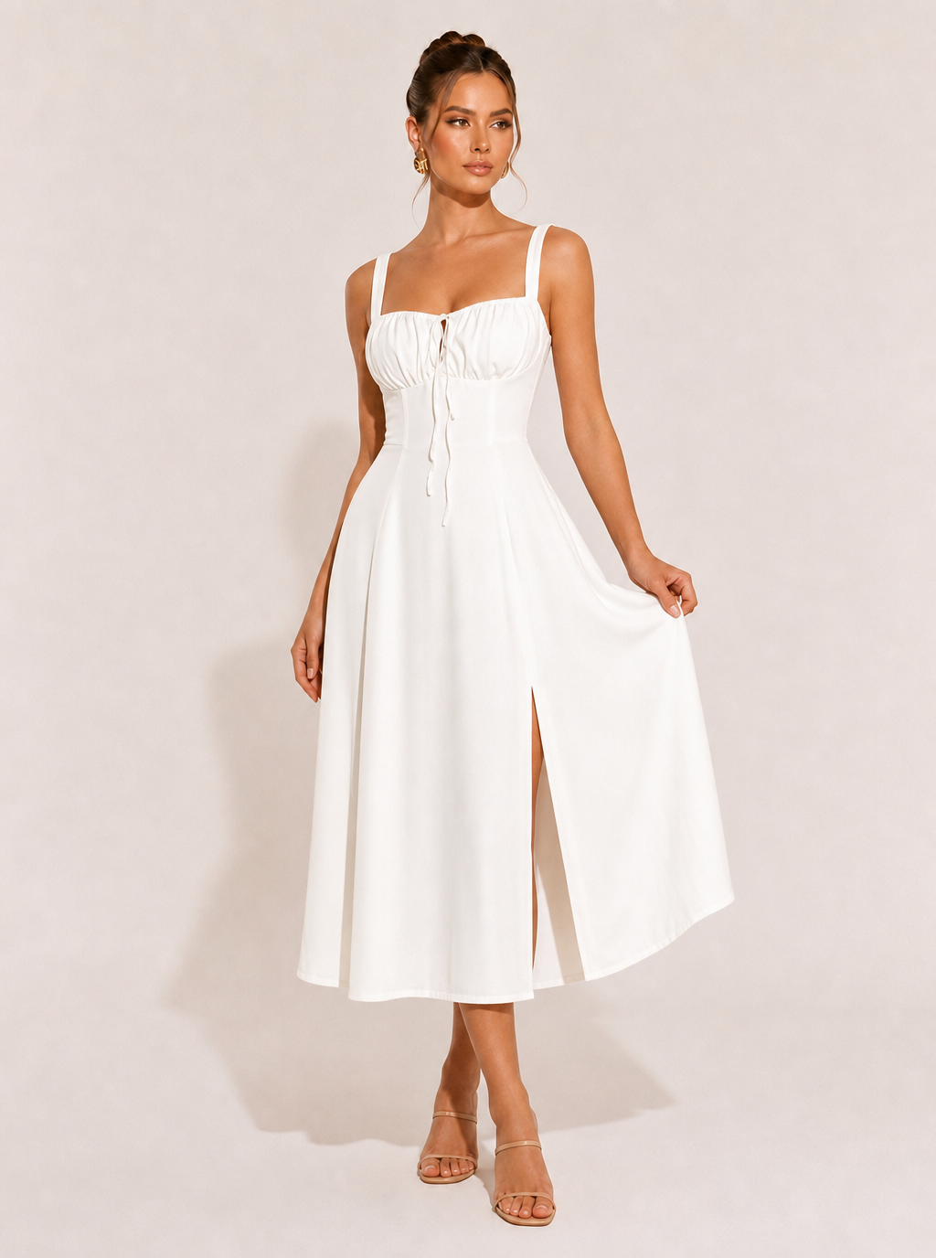 Olivia Midi-Kleid mit Raffung und eckigem Ausschnitt