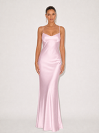 Robe longue Marielle en satin à lacets