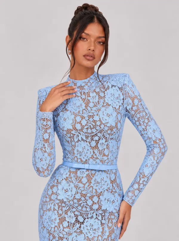 Zephrina Honoria floral lace midi dress in blue