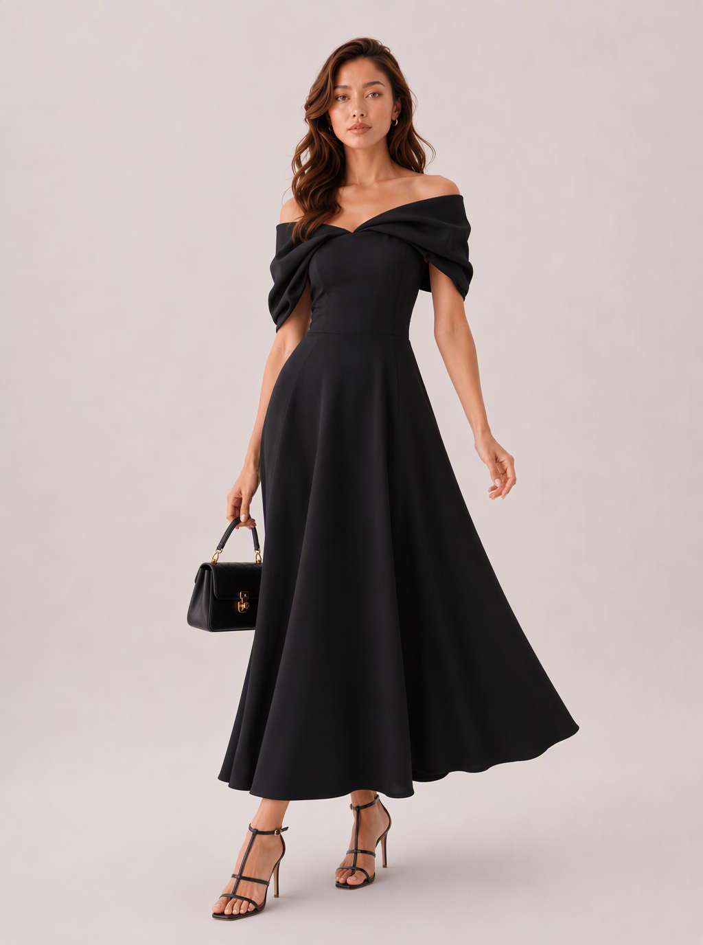 Zephrina Rosine off-shoulder crossover midi dress in black