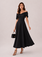Zephrina Rosine off-shoulder crossover midi dress in black