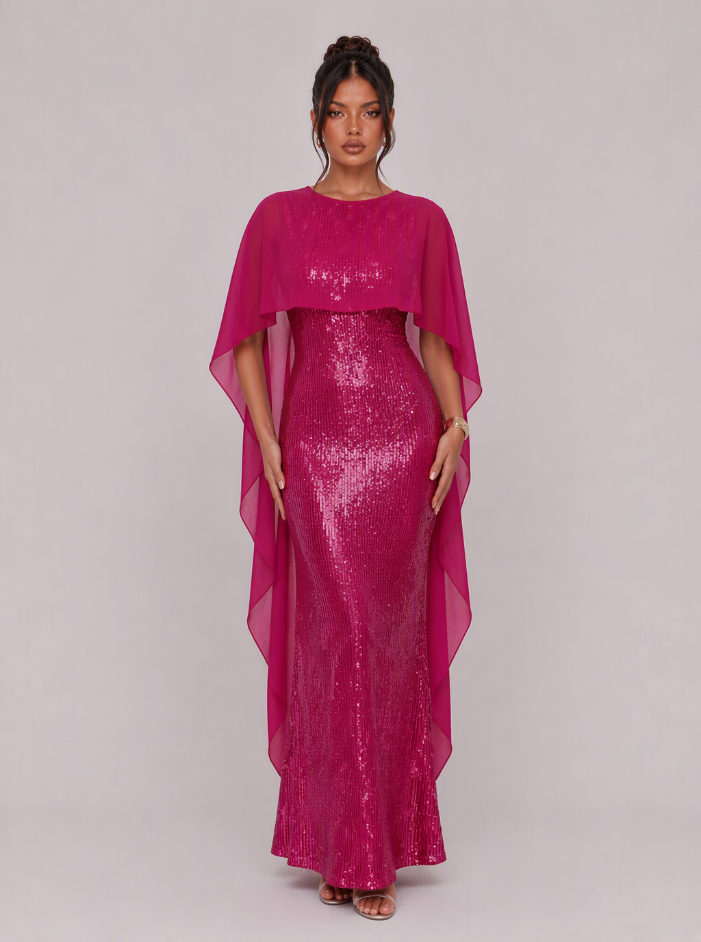 Zephrina Berenice sequined cape maxi dress in navy