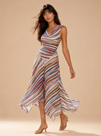 Zephrina Zinnia striped handkerchief midi dress in multi