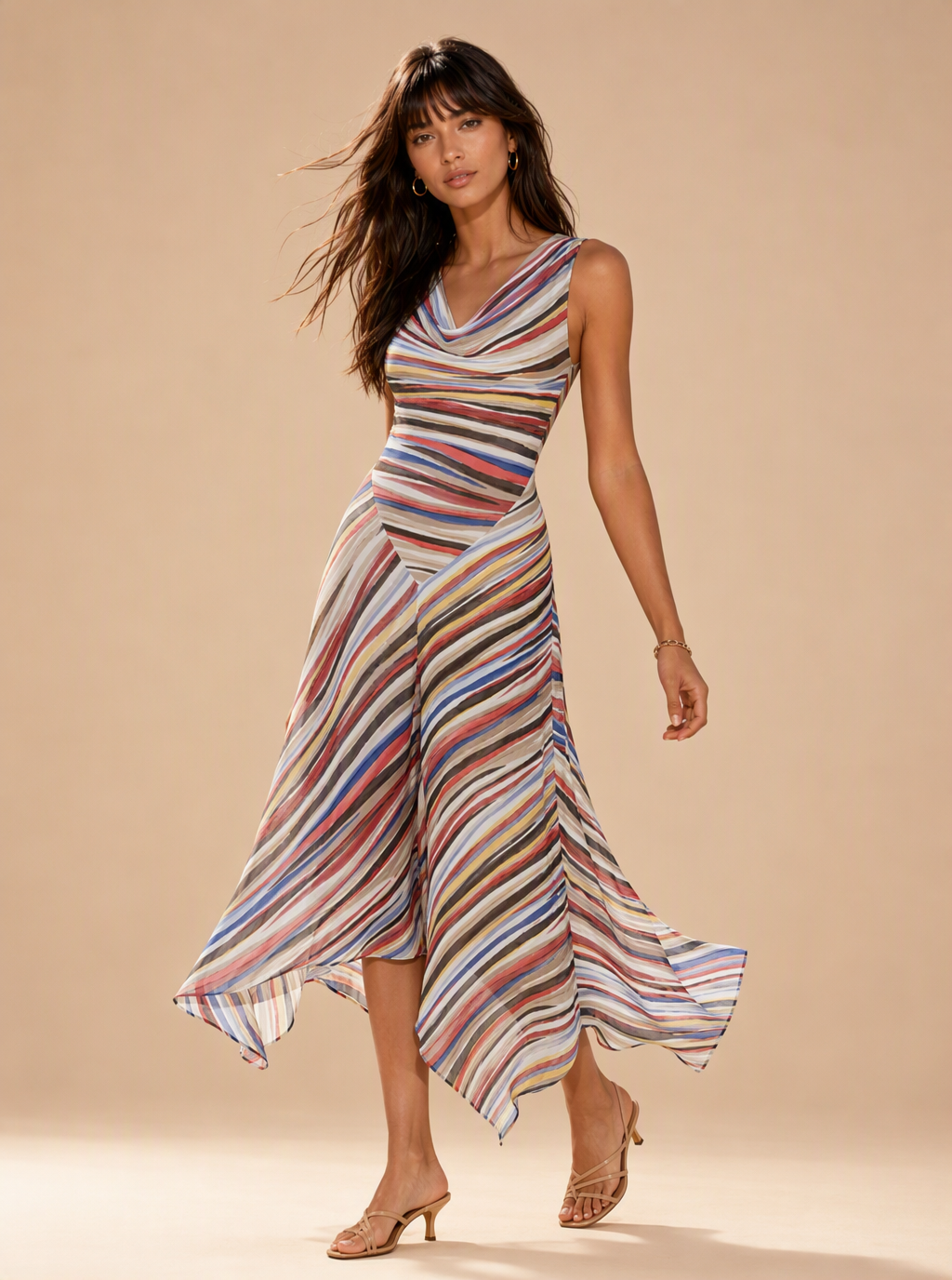 Zephrina Zinnia striped handkerchief midi dress in multi