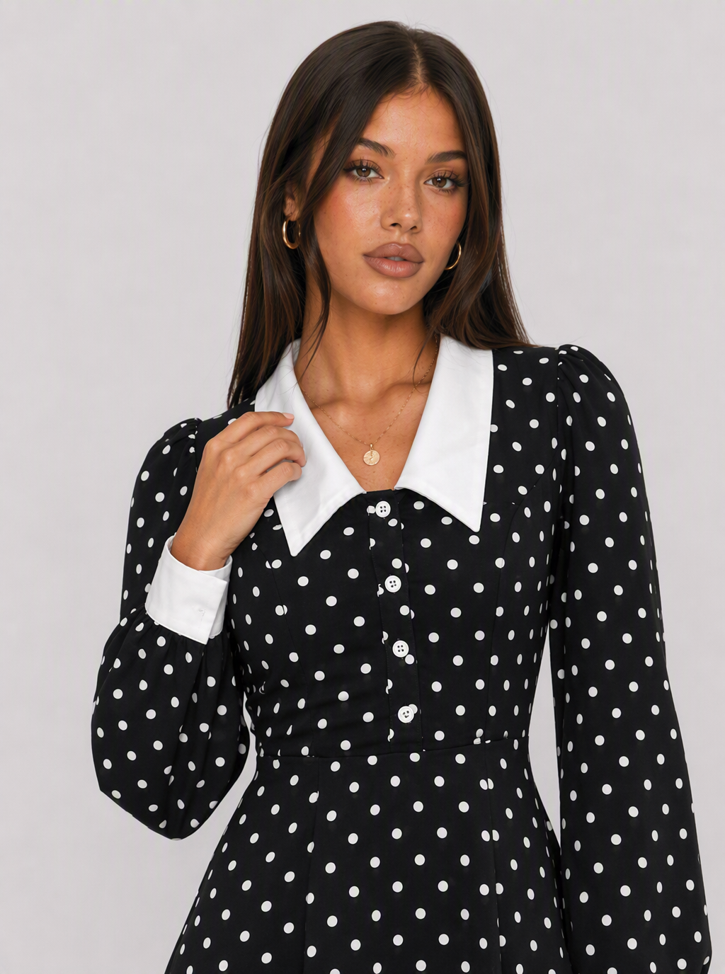 Zephrina Rosaline collared polka dot mini dress in black