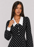 Zephrina Rosaline collared polka dot mini dress in black