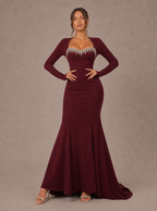 Zephrina Evangeline scalloped neckline knit maxi dress in burgundy