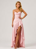 Zephrina Crisscross Lace-Up Back High Slit Satin Maxi Dress