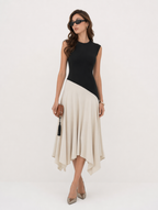 Nadia Farbblock asymmetrisches Midikleid