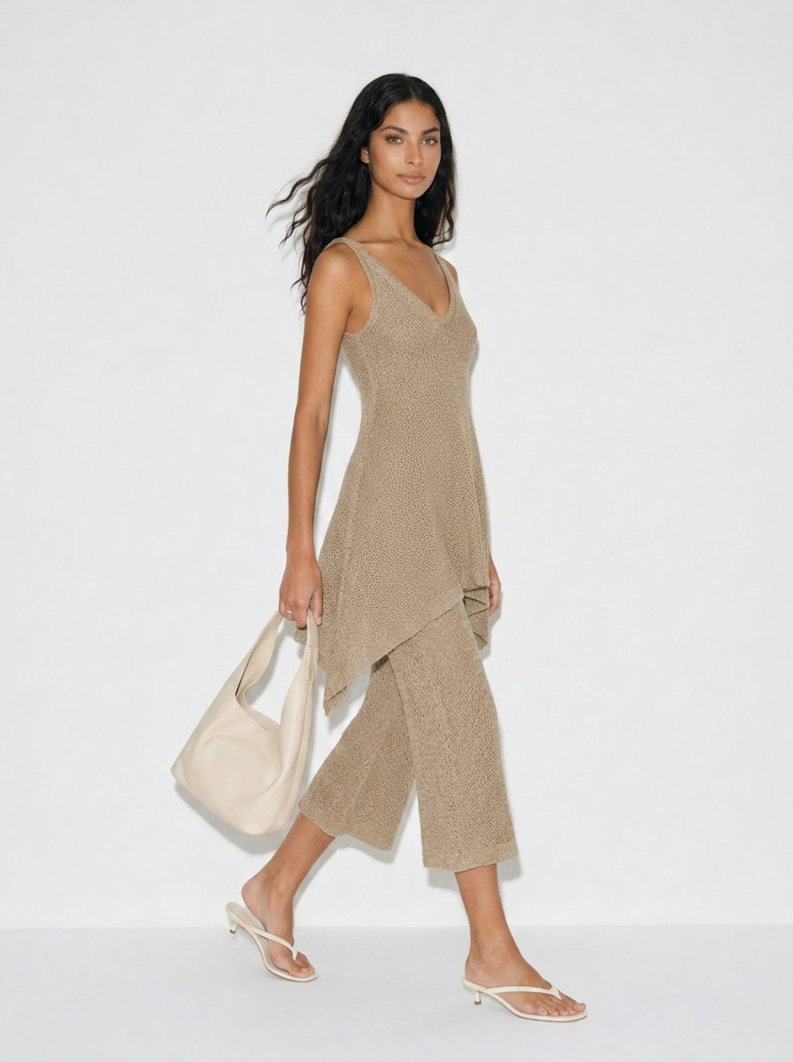 Zephrina Talia textured knit pant set in khaki