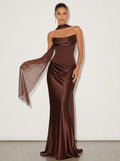 Zephrina Maristella scarf-neck maxi dress in brown