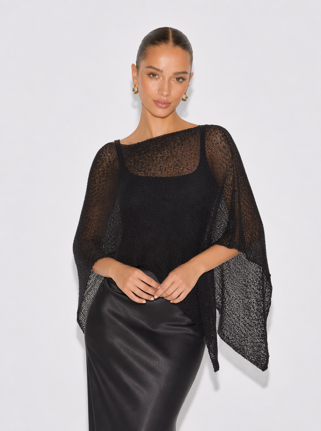 Zephrina Dahlia asymmetric knit poncho top in green