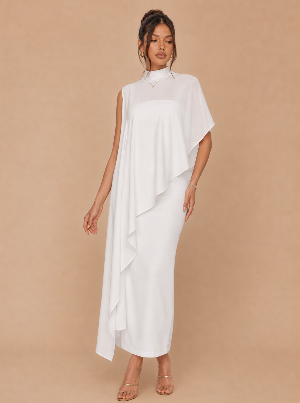 Zephrina Ismeria cape overlay midi dress in white