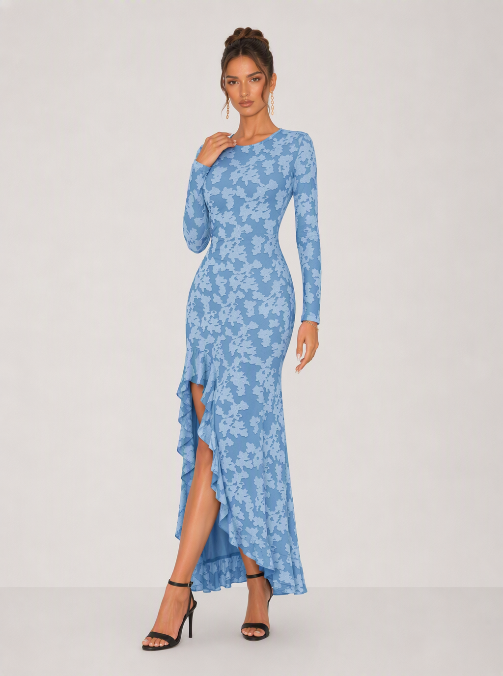 Zephrina Serilda lace jacquard midi dress in brown