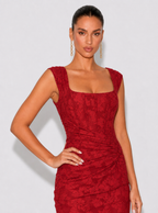 Zephrina Cassia floral texture maxi dress in red