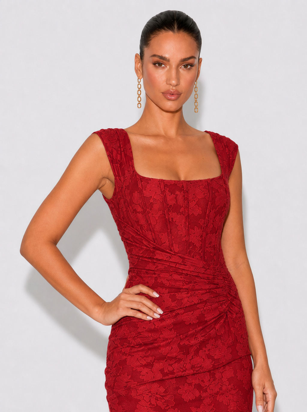 Zephrina Cassia floral texture maxi dress in red