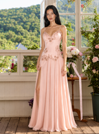 Zephrina Rosamund beaded lace high-slit maxi dress in pink