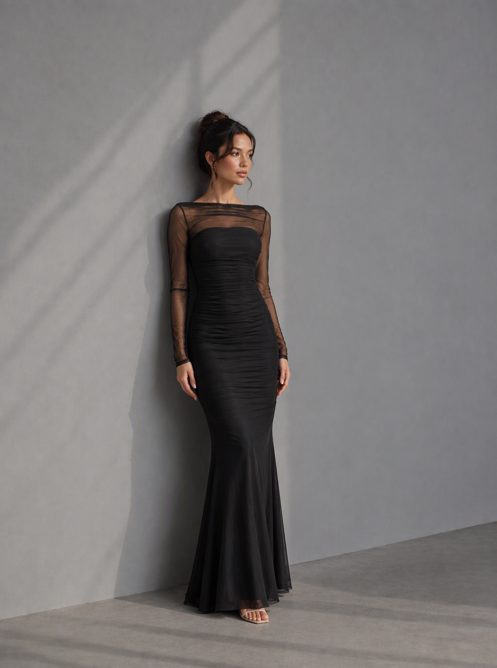 Zephrina Aureline illusion lace maxi dress in black
