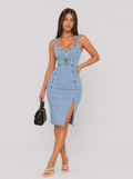 Zephrina Light Wash Corset Stitch Denim Midi Dress