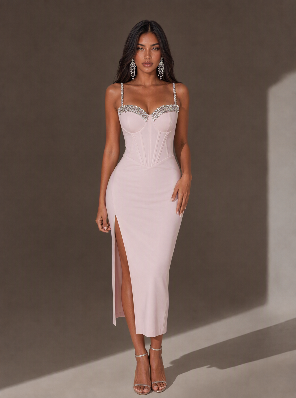 Zephrina Theophila sparkle-trim slit midi dress in black