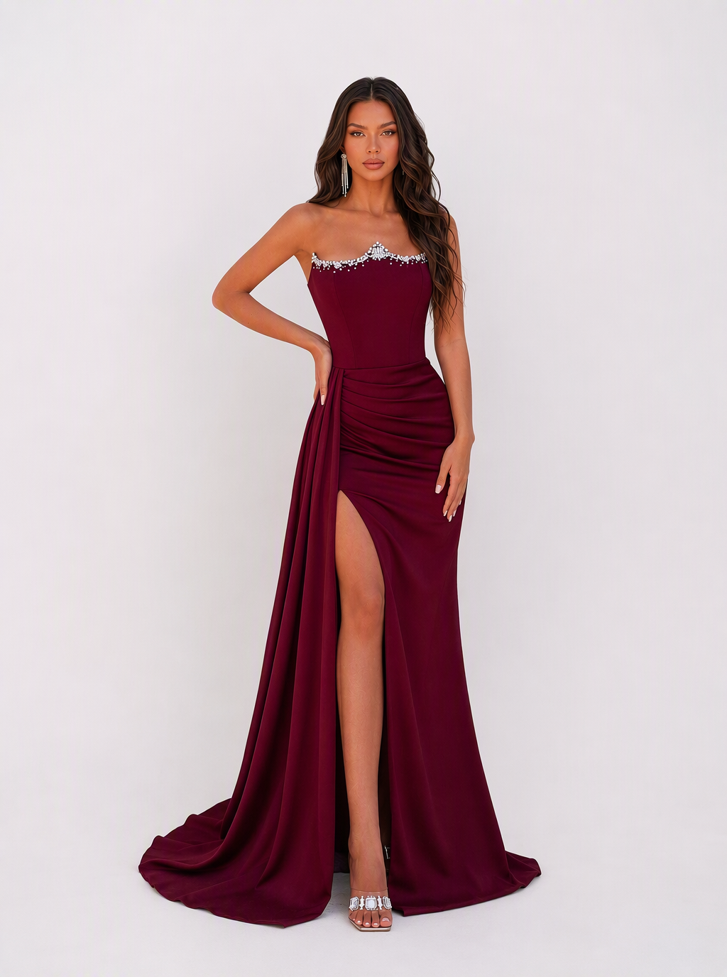 Zephrina Berenice sparkle-trim strapless slit maxi dress in black
