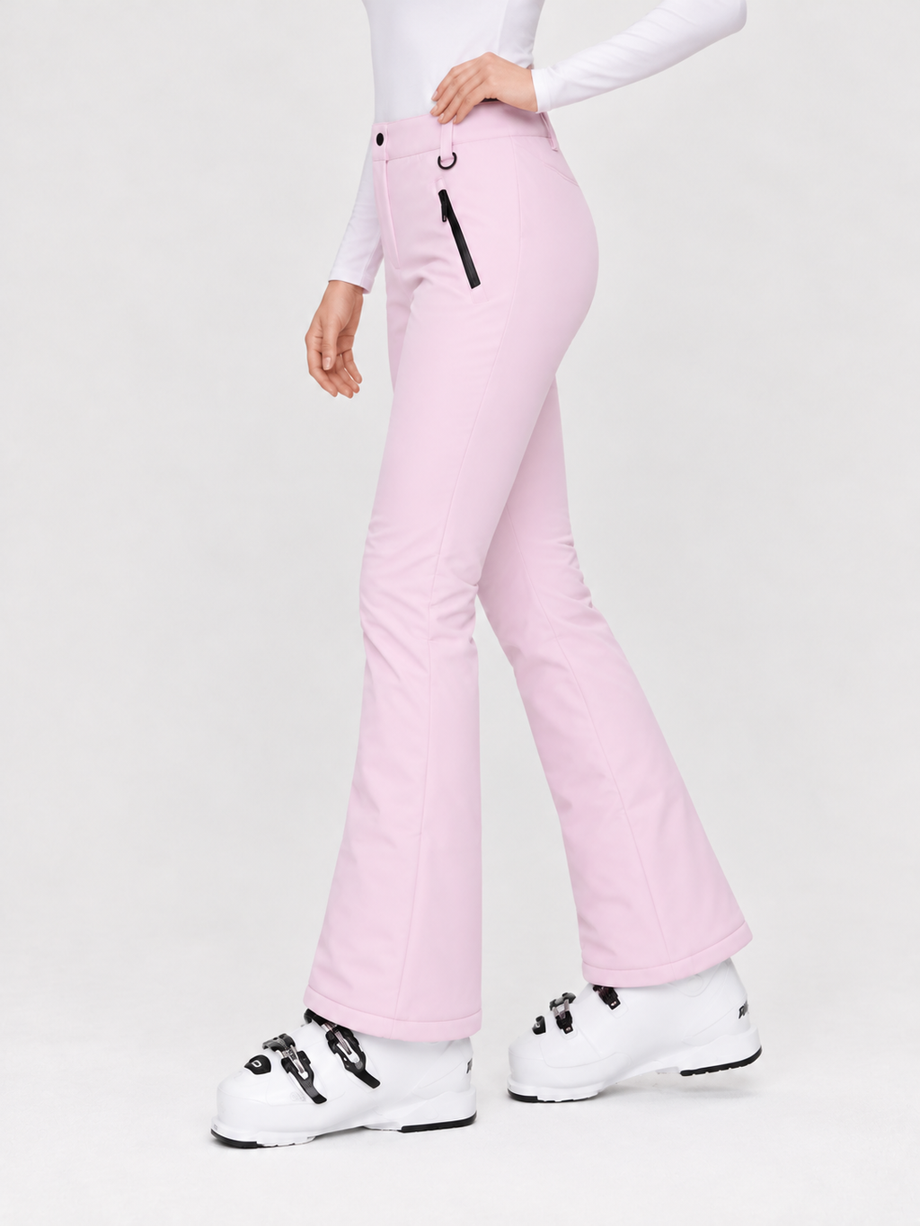 Zephrina Tuva flared ski pants in strawberry pink with black zip pockets
