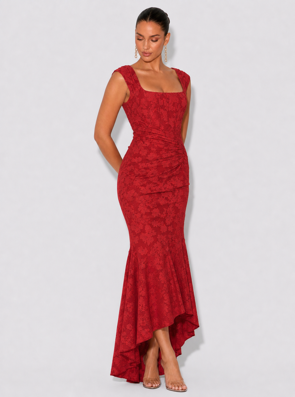 Zephrina Cassia floral texture maxi dress in red