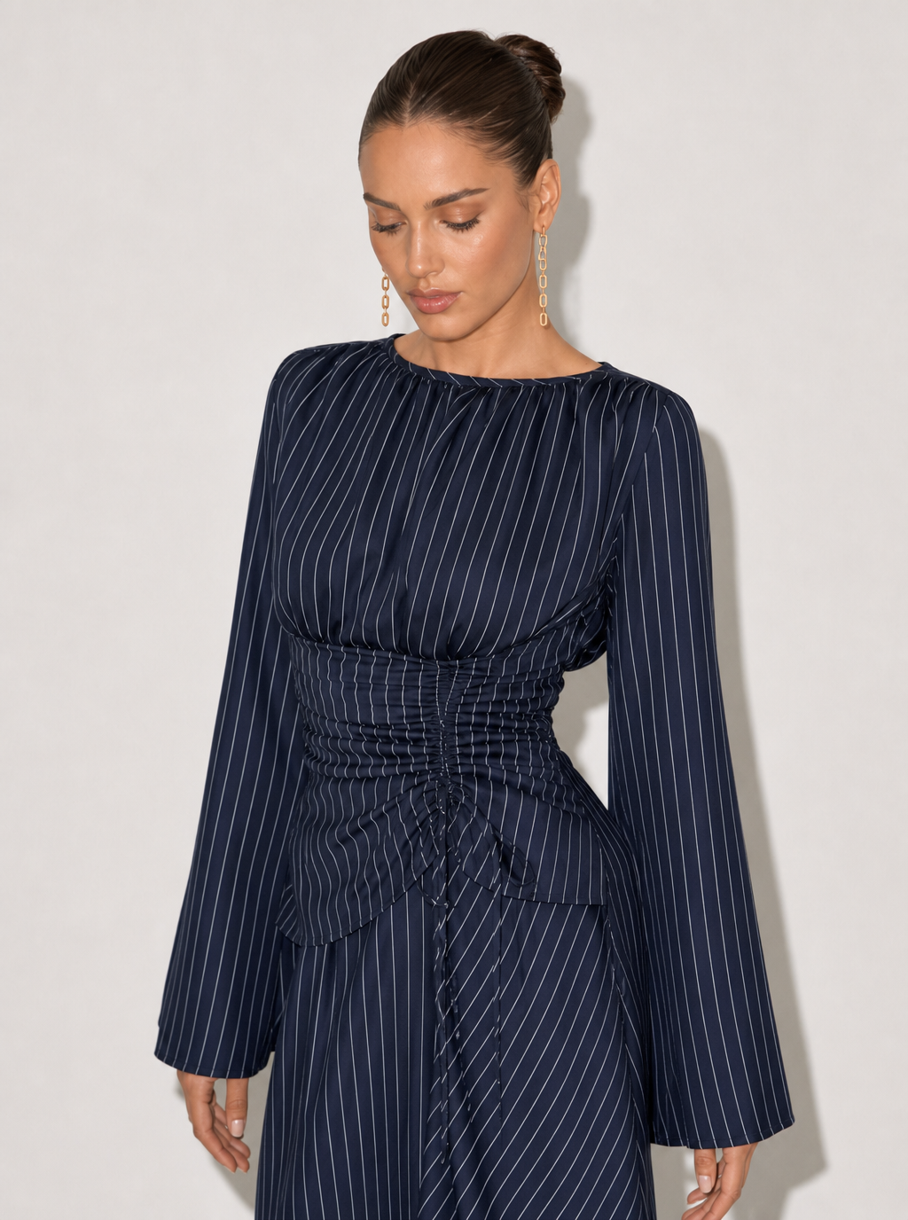 Zephrina Annora striped twist midi dress in navy