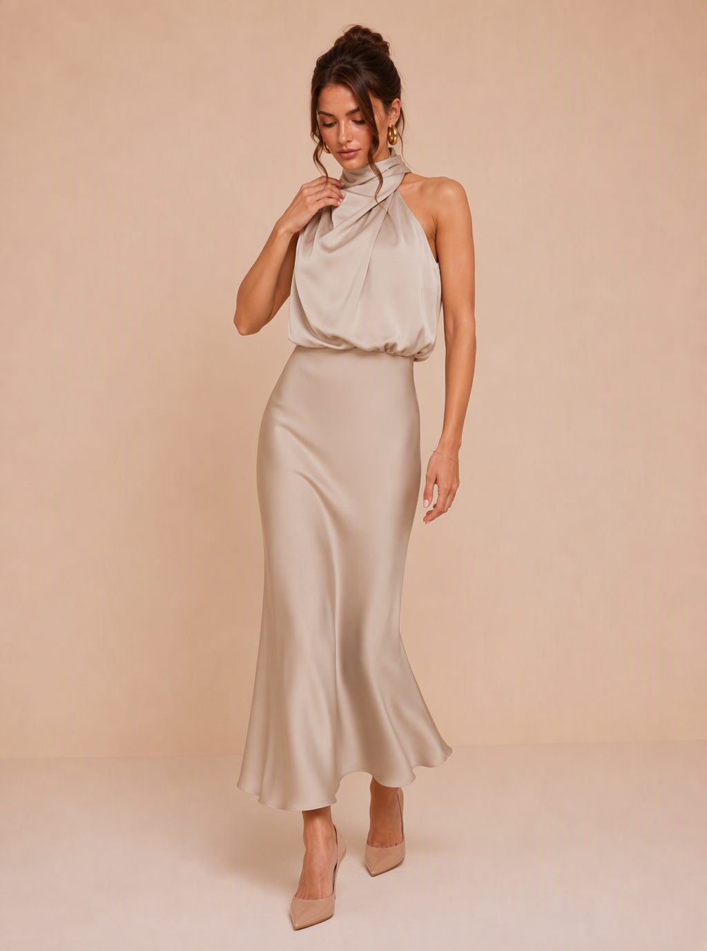 Betsy Draped Satin Midi Dress