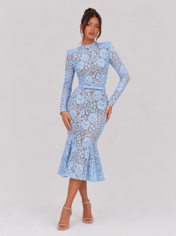 Zephrina Honoria floral lace midi dress in blue